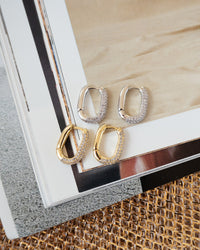 Pave Chain Link Huggies- Gold (Ships Mid December) View 5