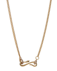 Pave Hook Charm Necklace- Gold