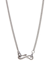 Pave Hook Charm Necklace- Silver