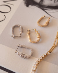 Pave Carabiner Hoops- Gold View 2