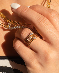 Triple Stone Stack Ring- Gold view 2