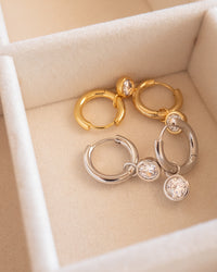 Bezel Charm Huggies- Gold view 2