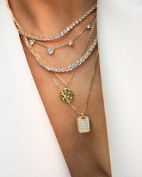 Pave Double Dog Tag Necklace- Gold View 4
