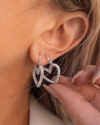 Pave Mini Heartbreaker Hoops- Silver View 2