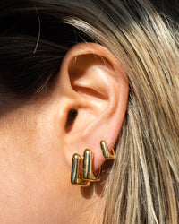 Mini Art Deco Huggies (9mm)- Gold View 5