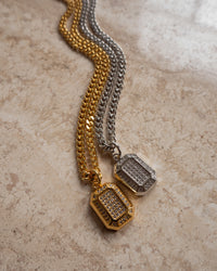 Faceted Diamond Pendant Necklace- Silver View 4