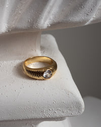 Round Ridged Pyramid Cigar Ring- Silver View 3