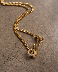 Pave Hook Charm Necklace- Gold View 3