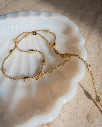 Bezel Charm Beaded Necklace- Silver View 2
