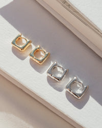 Mini Art Deco Huggies (9mm)- Gold View 3