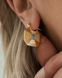 Ridged Pyramid Pendant Earrings- Gold View 4