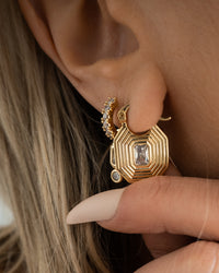 Ridged Pyramid Pendant Earrings- Gold view 2