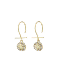 Mini Pave Coin Hook Earrings- Gold View 1