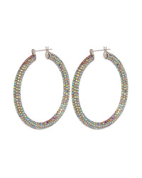Pave Amalfi Hoops- Silver- Rainbow Crystal View 1