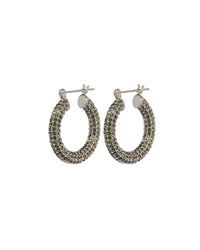 Pave Baby Amalfi Hoops- Silver- Black Diamond View 1