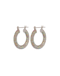 Pave Baby Amalfi Hoops- Silver- Rainbow Crystal View 1
