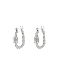 Pave Carabiner Hoops- Silver