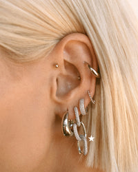 Pave Chain Link Huggies- Silver View 4