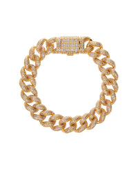 Pave Cuban Link Bracelet- Gold View 1