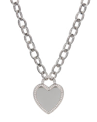 Pave Heart Pendant Necklace- Silver View 1