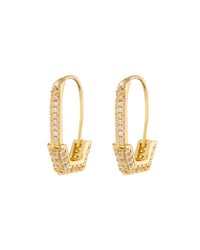 Pave Hex Safety Pin Earrings- Gold View 1