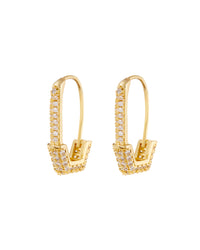 Pave Hex Safety Pin Earrings- Gold