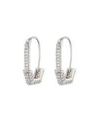 Pave Hex Safety Pin Earrings- Silver View 1