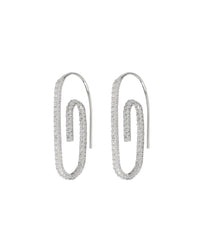 Pave Paper Clip Earrings- Silver