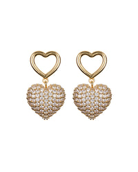 Pave Puffy Heart Earrings- Gold View 1