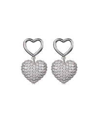 Pave Puffy Heart Earrings- Silver View 1