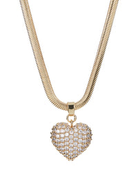 Pave Puffy Heart Necklace- Gold View 1