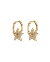 Pave Star Charm Hoops- Gold