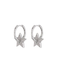 Pave Star Charm Hoops- Silver