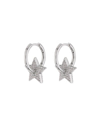 Pave Star Charm Hoops- Silver