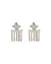 Pave Stud Chain Hoops- Silver View 1
