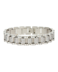 Pave Wristwatch Chain Bracelet- Silver View 1