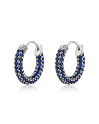 Pave Amalfi Huggies- Blue Sapphire- Silver View 1