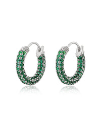 Pave Amalfi Huggies- Emerald Green- Silver