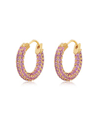 Pave Amalfi Huggies- Pink-Gold View 1