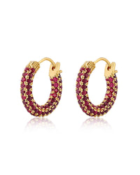Pave Amalfi Huggies- Ruby Red- Gold View 1