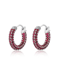Pave Amalfi Huggies- Ruby Red- Silver View 1