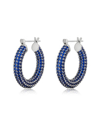 Pave Baby Amalfi Hoops- Blue Sapphire- Silver View 1