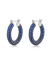 Pave Baby Amalfi Hoops- Blue Sapphire- Silver View 1