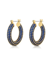 Pave Baby Amalfi Hoops- Blue Sapphire- Gold View 1