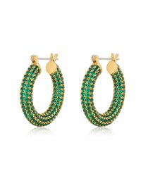 Pave Baby Amalfi Hoops- Emerald Green- Gold View 1