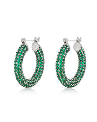 Pave Baby Amalfi Hoops- Emerald Green- Silver View 1