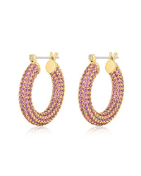 Pave Baby Amalfi Hoops- Pink- Gold View 1