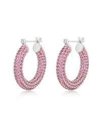 Pave Baby Amalfi Hoops- Pink- Silver View 1