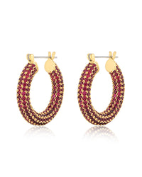 Pave Baby Amalfi Hoops- Ruby Red- Gold View 1