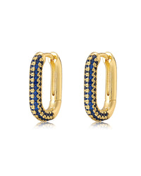 Pave Chain Link Huggies- Blue Sapphire- Gold View 1
